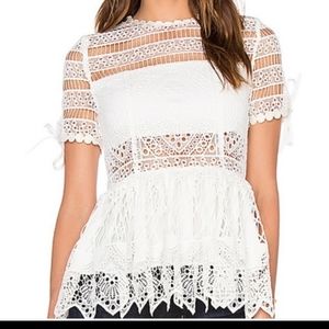 Alexis White Lace Peplum Short Sleeve Top